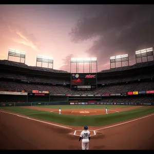 Urban Night Game on Baseball Field