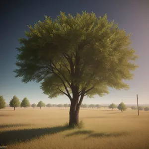 Serene Meadow with Acacia Trees Under Clear Skies