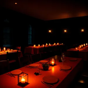 Nighttime Urban Cityscape with Glowing Barroom and Menorah