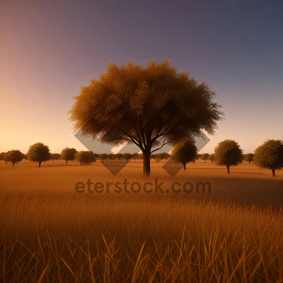 Picture of Serene Sunset Over Rural Farm Landscape