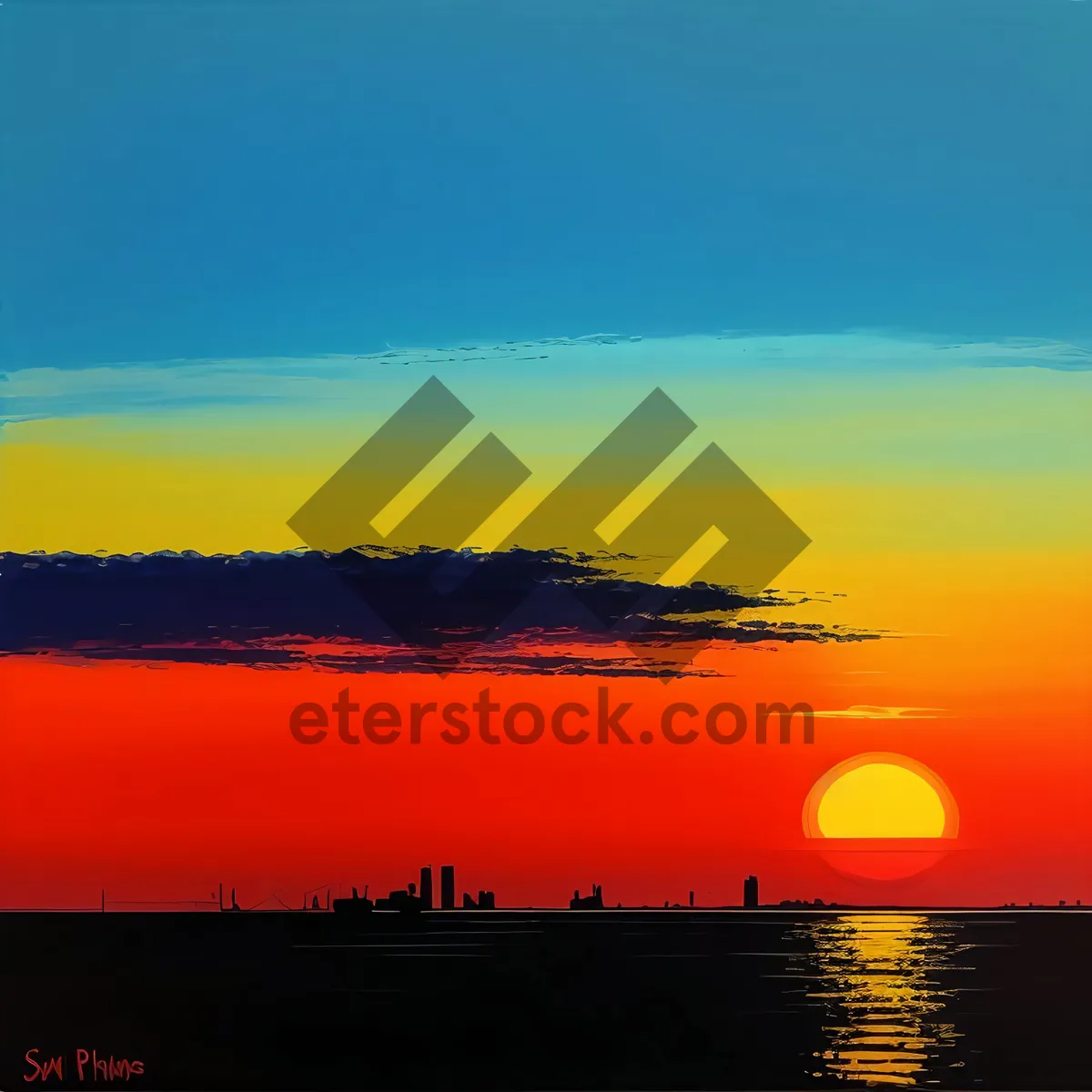 Picture of Ocean Sunset: Serene Horizon with Orange Skies