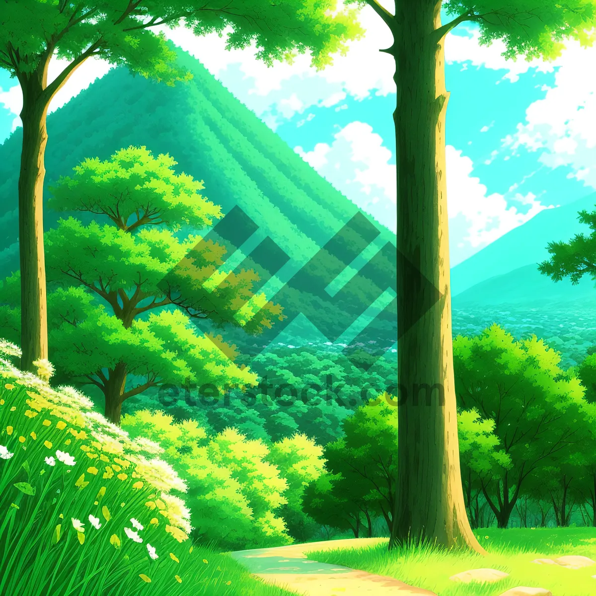 Picture of Vibrant Summer Forest with Lush Foliage
