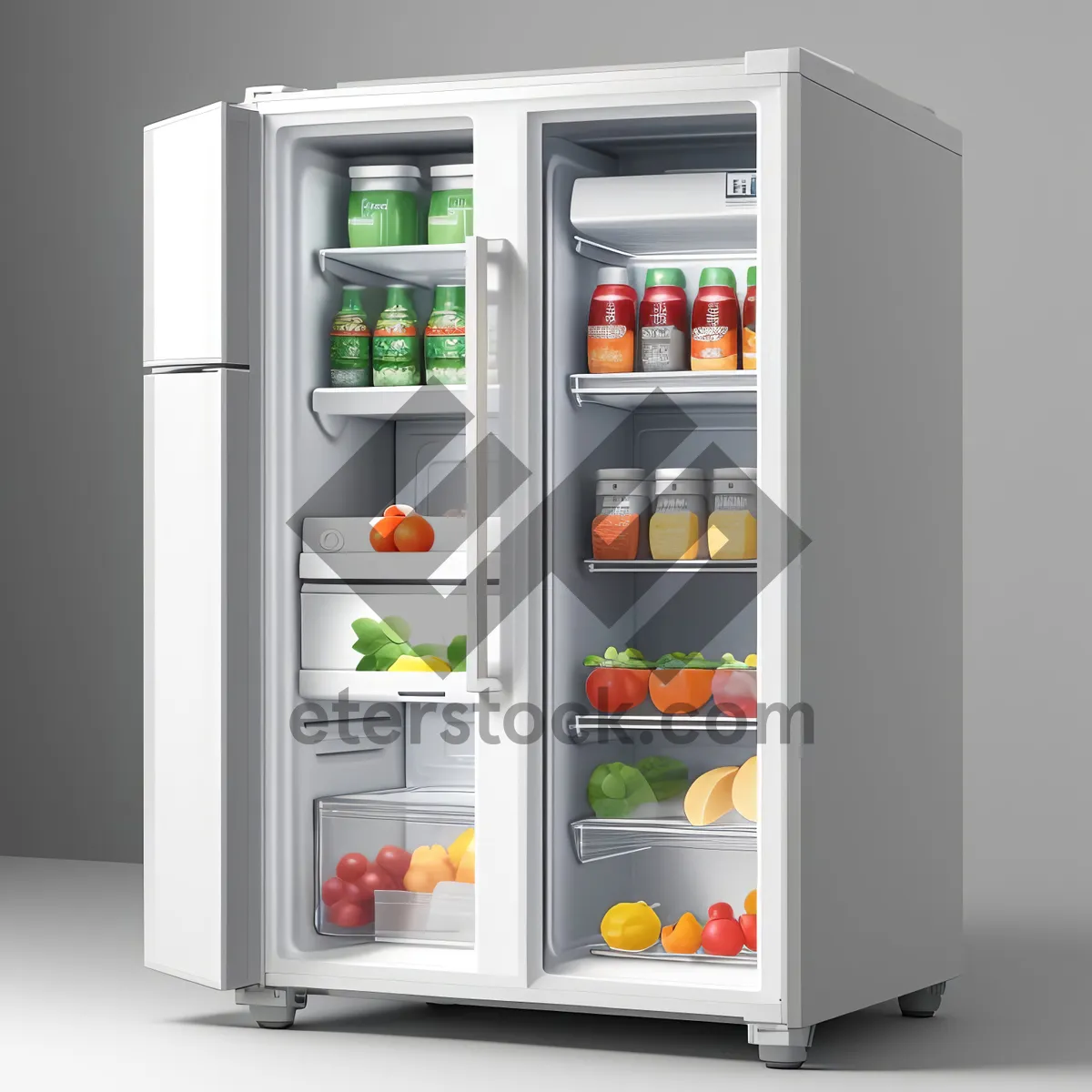 Picture of Modern Open-Door Refrigerator: Sleek White Cooling System