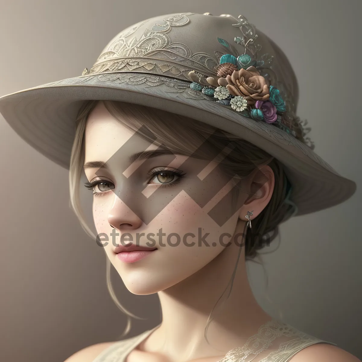 Picture of Stylish model with attractive makeup and sexy hat.