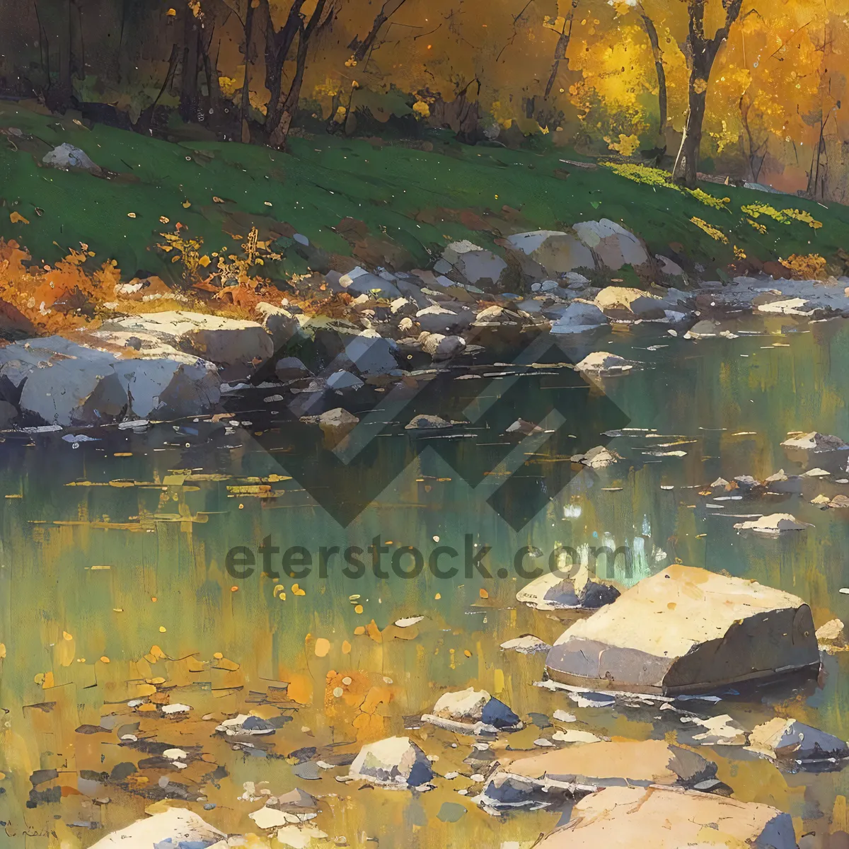 Picture of Autumn Puzzle in Forest Landscape by the River