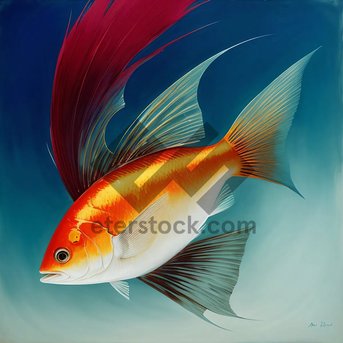 Picture of Golden fish swimming in a bowl aquarium.