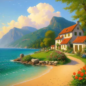 Tropical Paradise Beach With Palm Trees And Blue Ocean