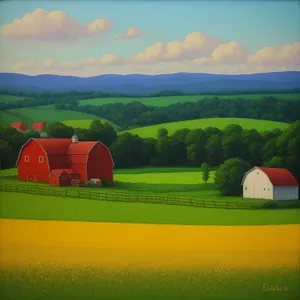 Vibrant Spring Landscape with Hay Field and Clear Sky