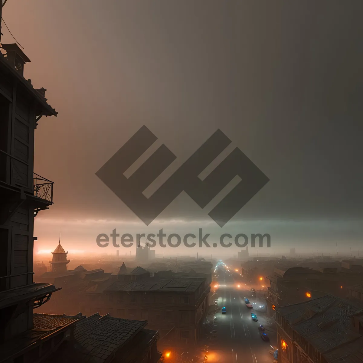 Picture of Skyline Silhouette: Old Minaret Tower at Sunset