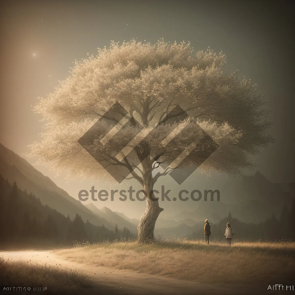 Picture of Snow-covered Winter Landscape with Sun and Trees