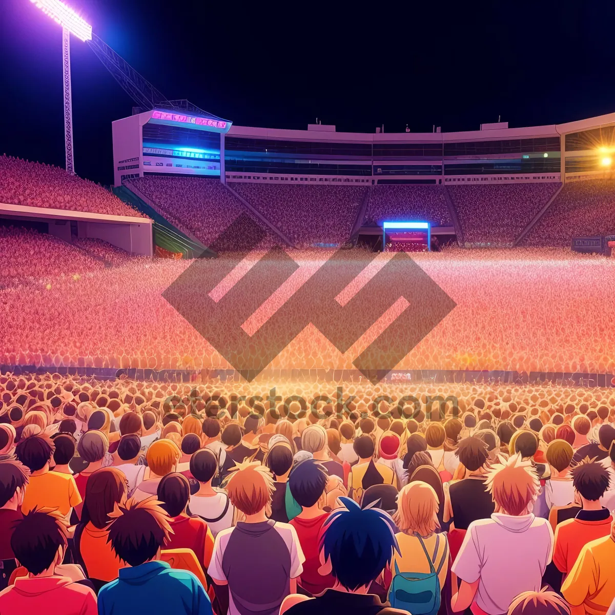 Picture of Cheering crowd under vibrant stadium lights