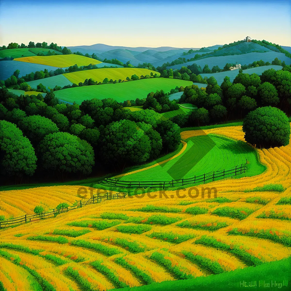 Picture of Rural farming landscape with scenic vineyard and tea plantation