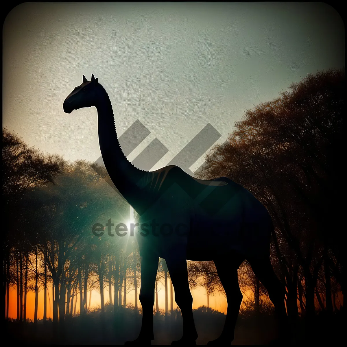 Picture of Serenity at Sunset: Giraffe and Crane in the Wild