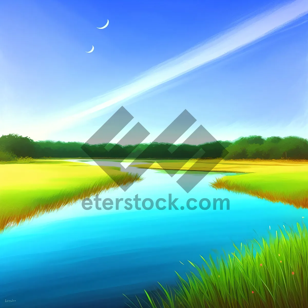 Picture of Vibrant Summer Landscape with Clear Blue Sky.