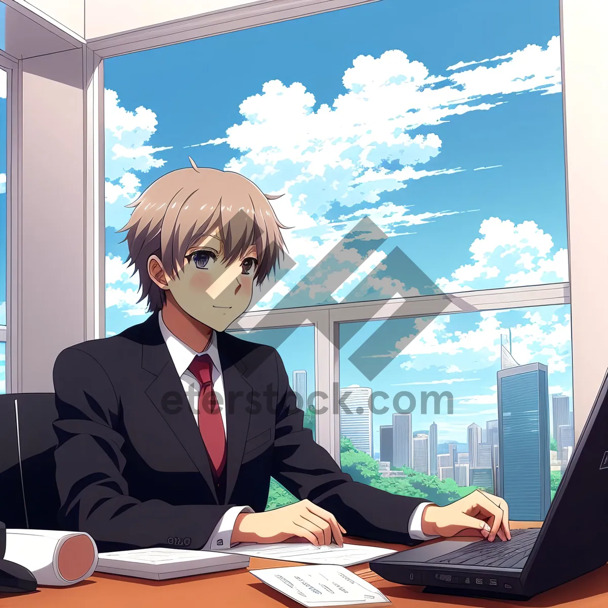 Picture of Corporate Executive Working on Laptop at Office Desk