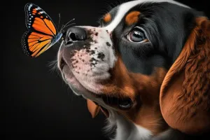 Swiss Mountain Dog Puppy Sitting in Studio Portrait