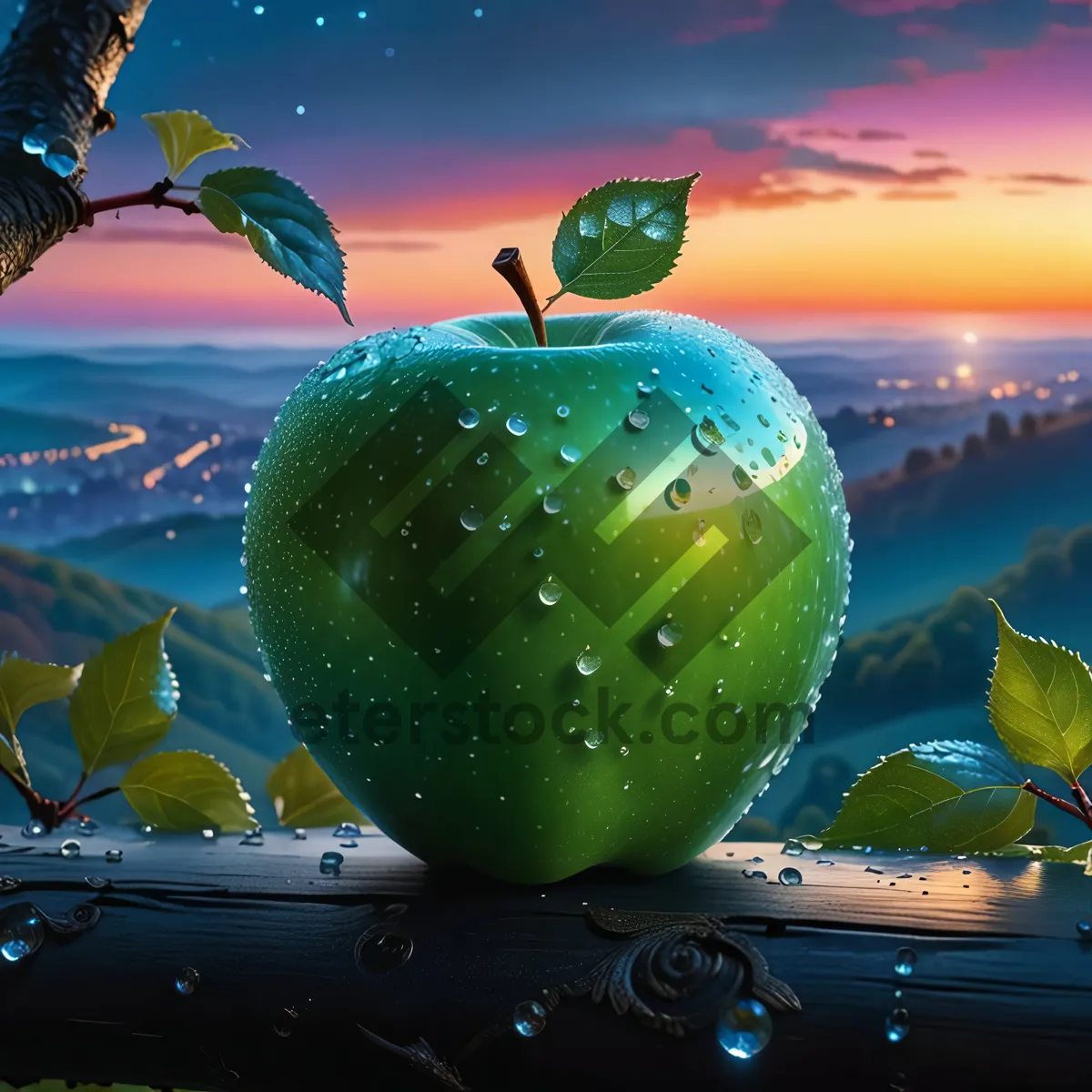 Picture of Decorative Granny Smith Apple Ornament for Winter Holiday Celebration
