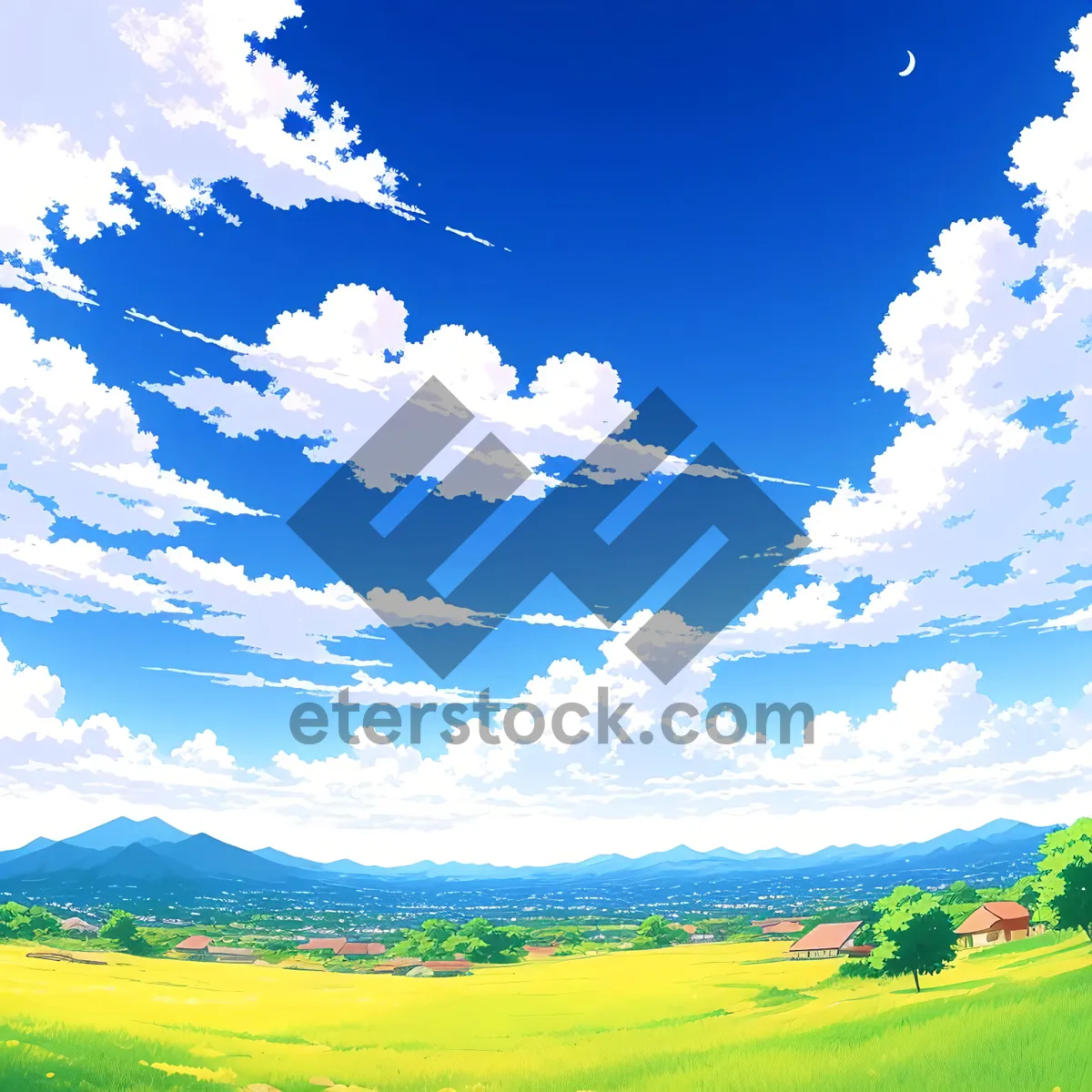 Picture of Vibrant Sky Above Serene Countryside Landscape