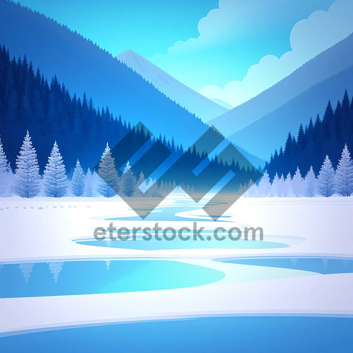 Picture of Winter Wonderland: Majestic Snowy Mountains and Frozen Lake