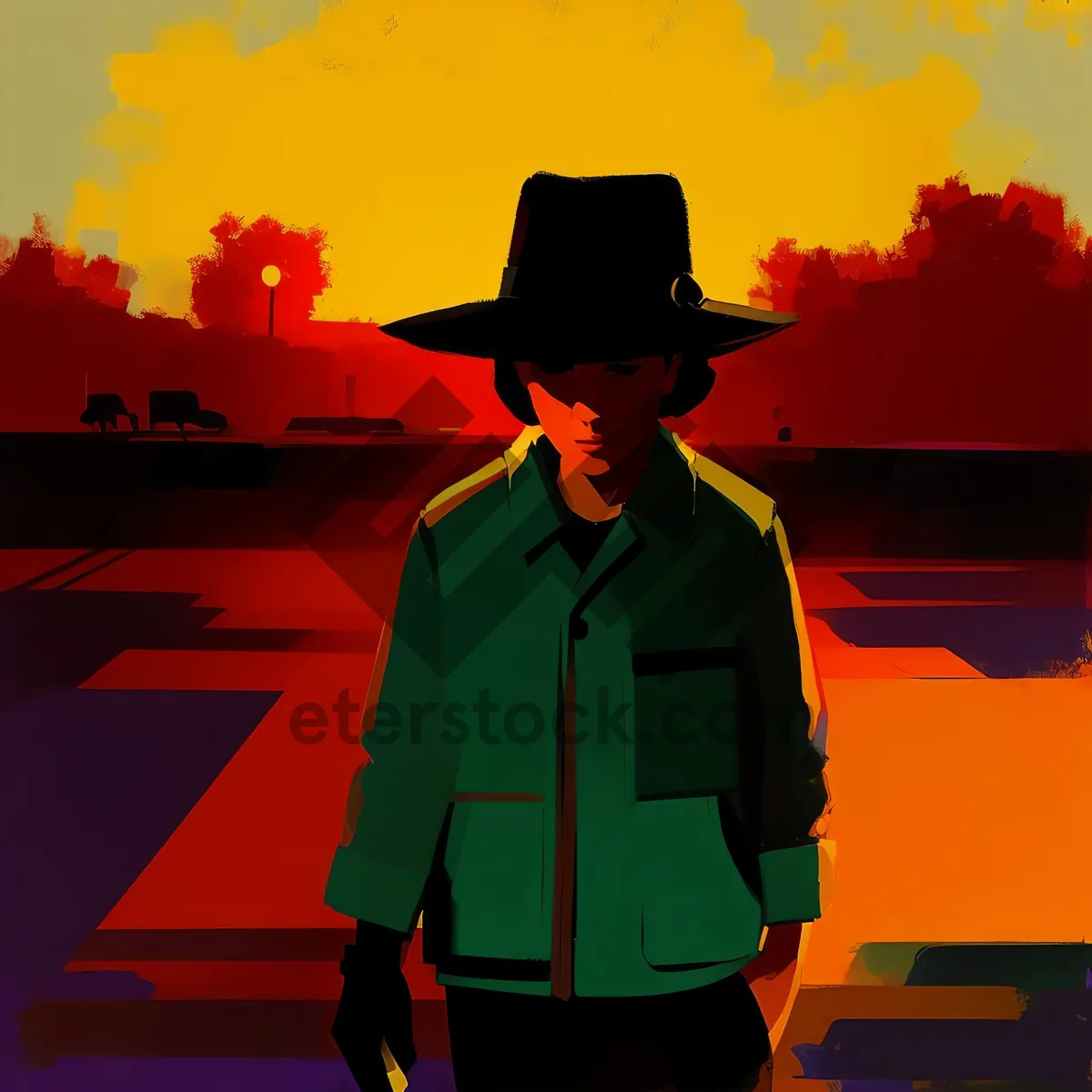 Picture of Silhouette of a Male Teen in Cowboy Hat