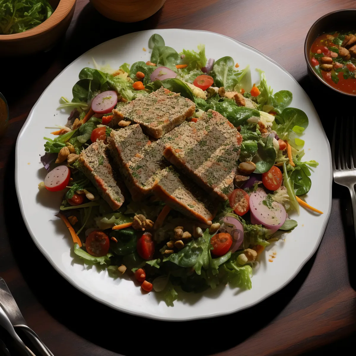 Picture of Delicious gourmet salad with grilled steak and vegetables