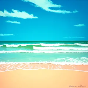 Serene Seascape: Azure Waves Caressing Sandy Beach