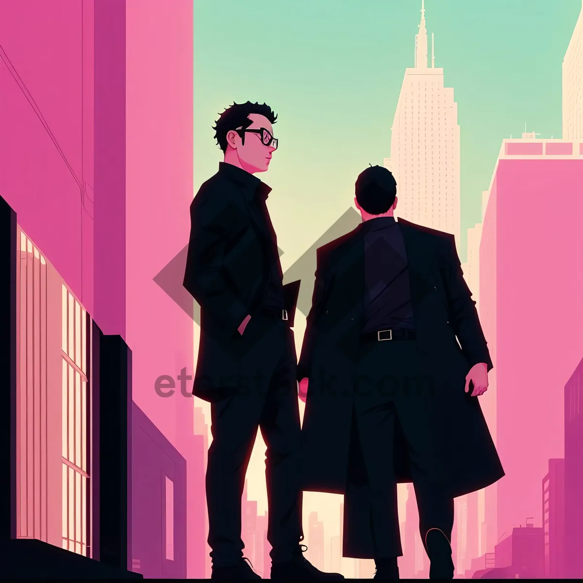 Picture of Dynamic Business Team in Vibrant Nighttime Stadium