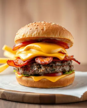 Grilled Cheeseburger with Lettuce and Tomato