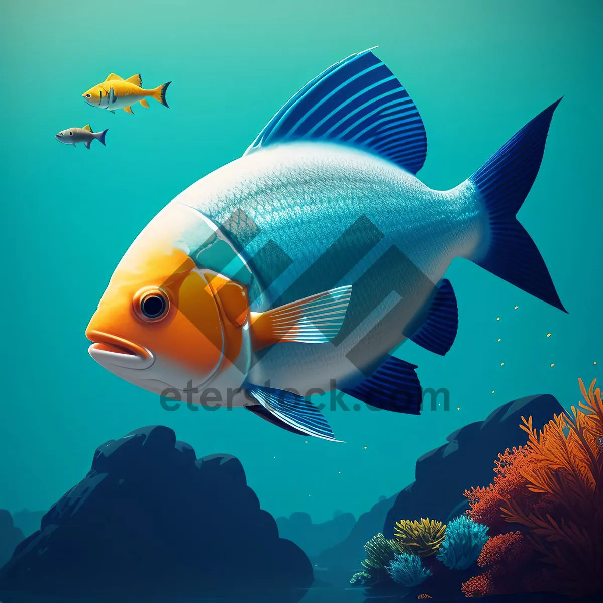 Picture of Golden Fish Swimming in a Marine Aquarium