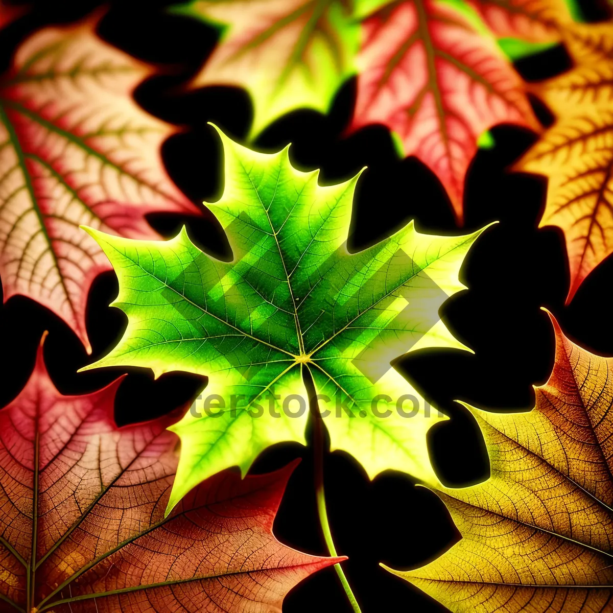 Picture of Vibrant Autumn Maple Leaves Pattern Wallpaper