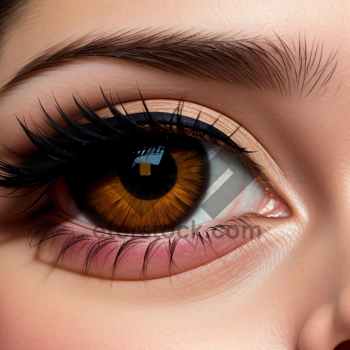 Picture of Natural Eyebrow Makeup - Closeup Portrait of Attractive Eye