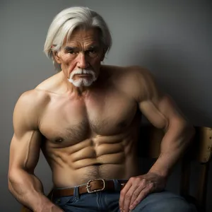 Muscular man with strong arm and abs