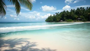 Tropical Beach Relaxation with Turquoise Waves and Palm Trees