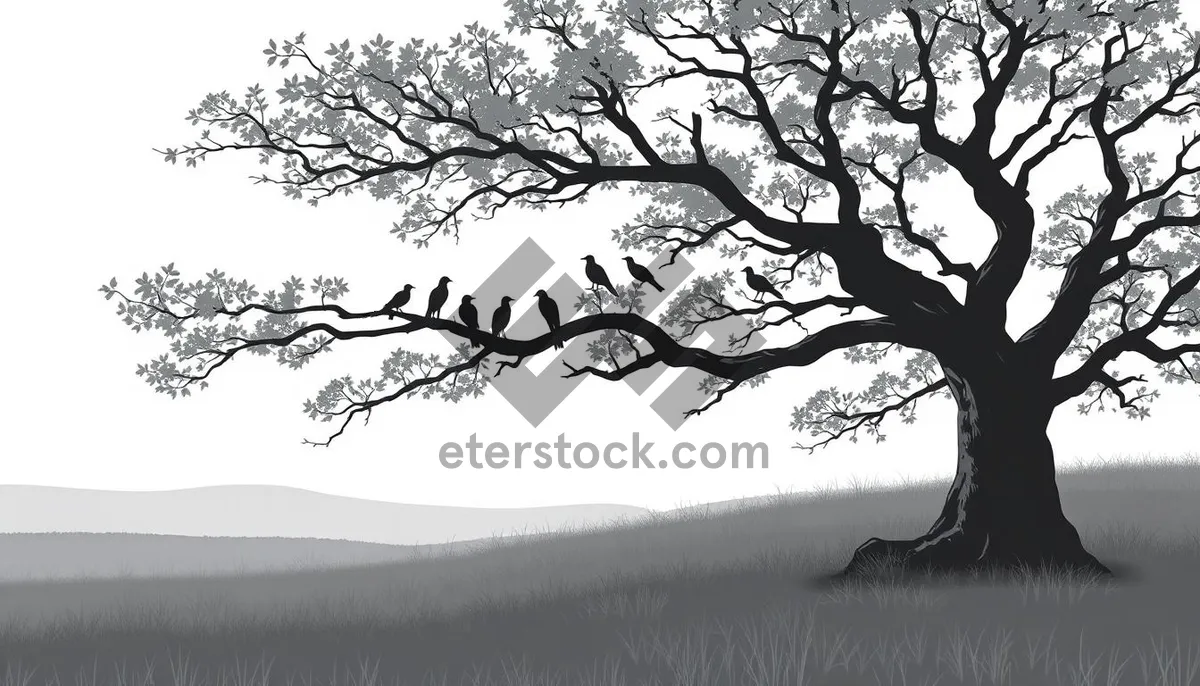 Picture of Winter sky silhouette with snowy trees landscape scene.