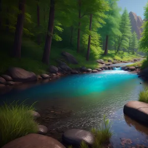 Serene Waters Flow Through Lush Forest Landscape