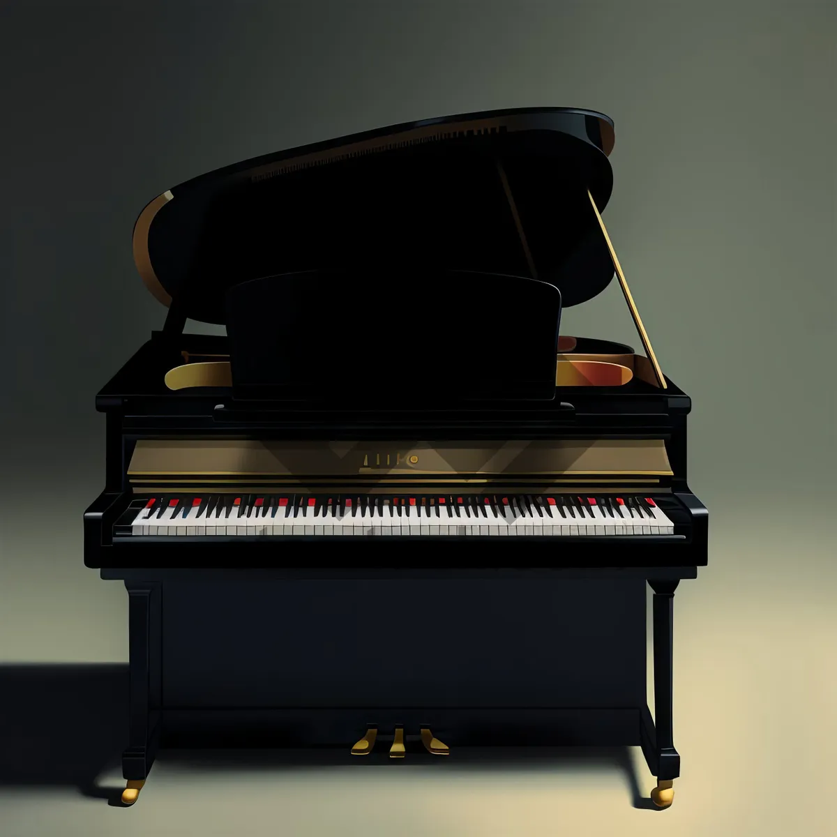 Picture of Black grand piano with music stool and keyboard instrument