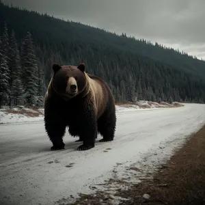 Majestic Brown Bear Roaming in Wildlife Park