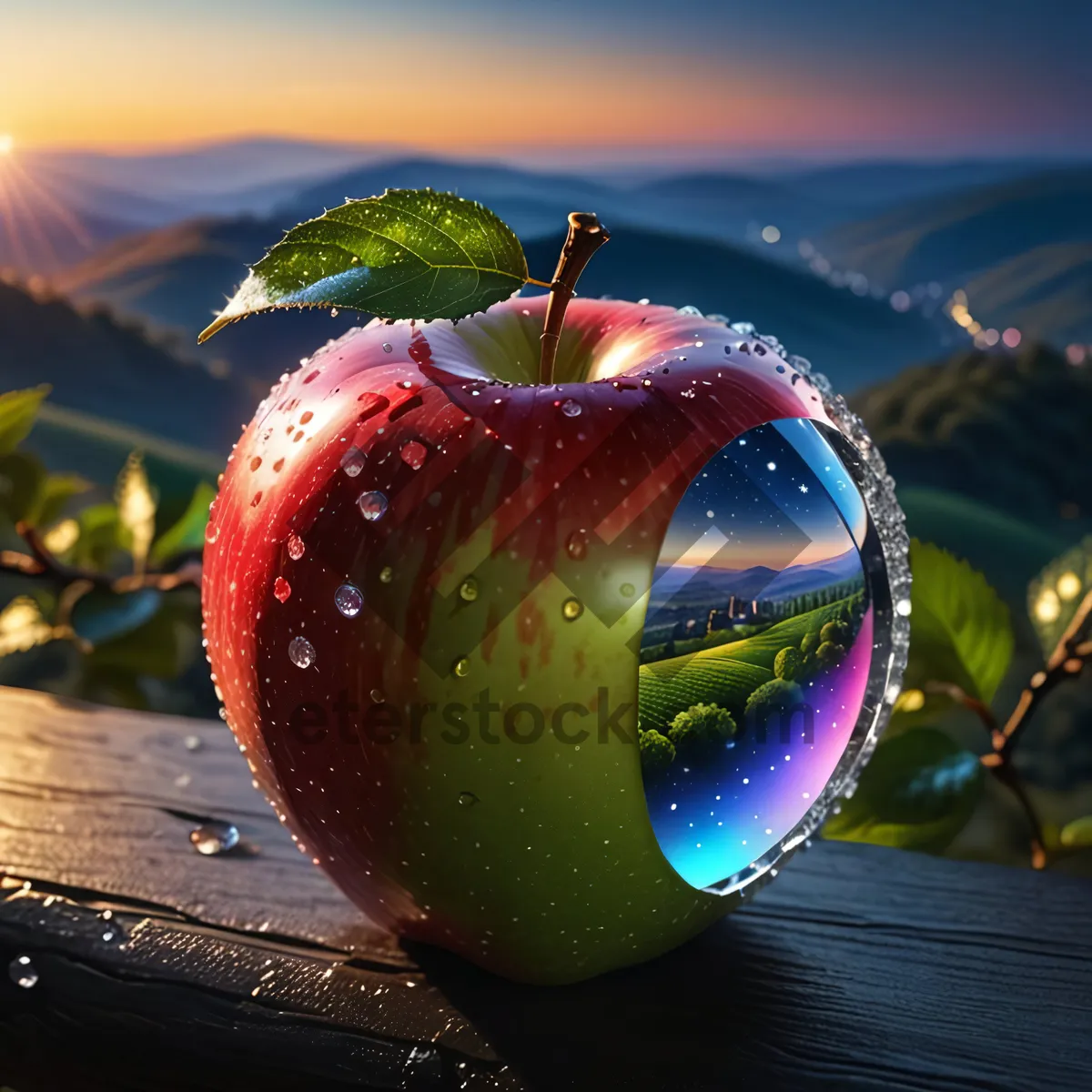 Picture of Fresh Juicy Red Delicious Apple With Stem
