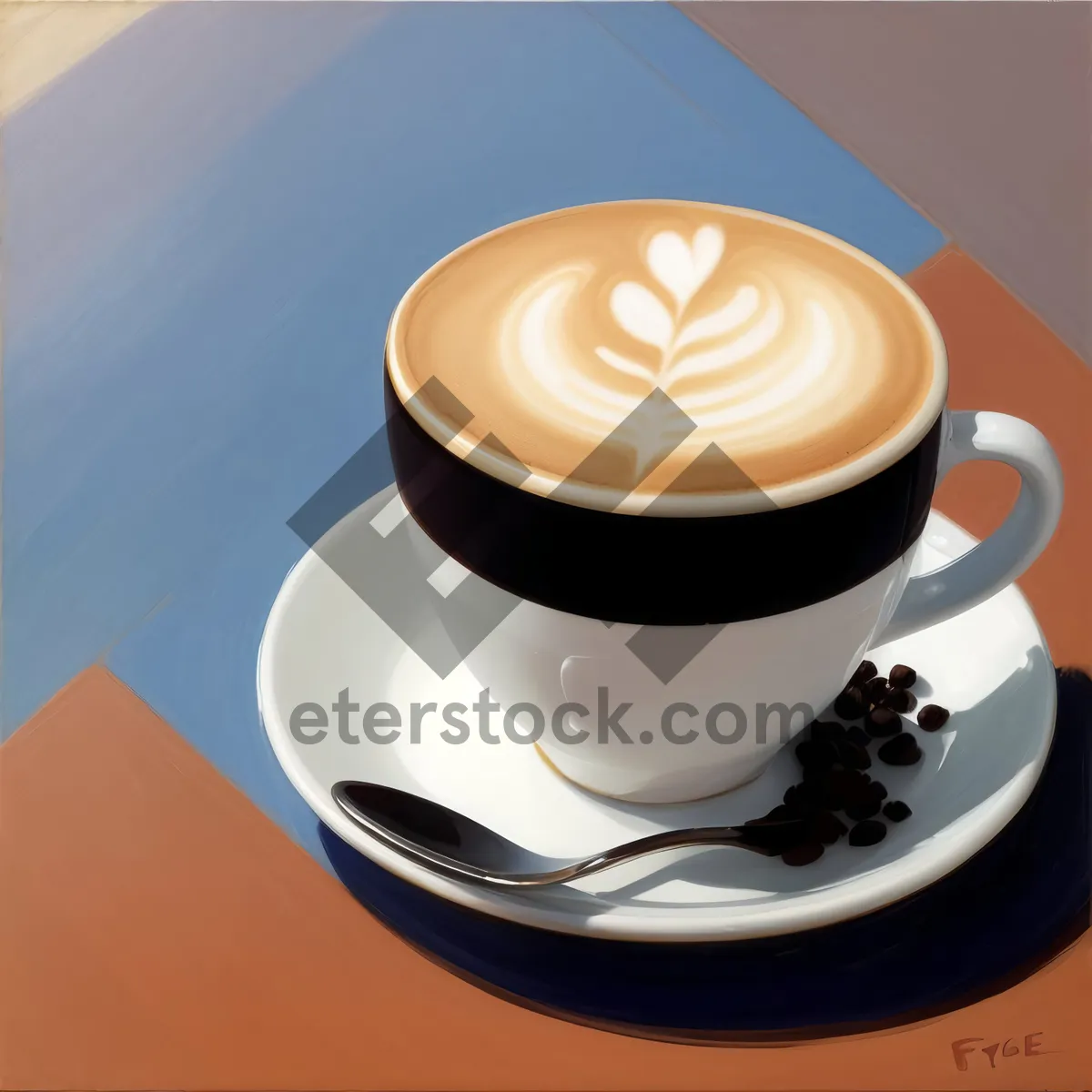 Picture of Hot Cappuccino Cup on Saucer with Spoon