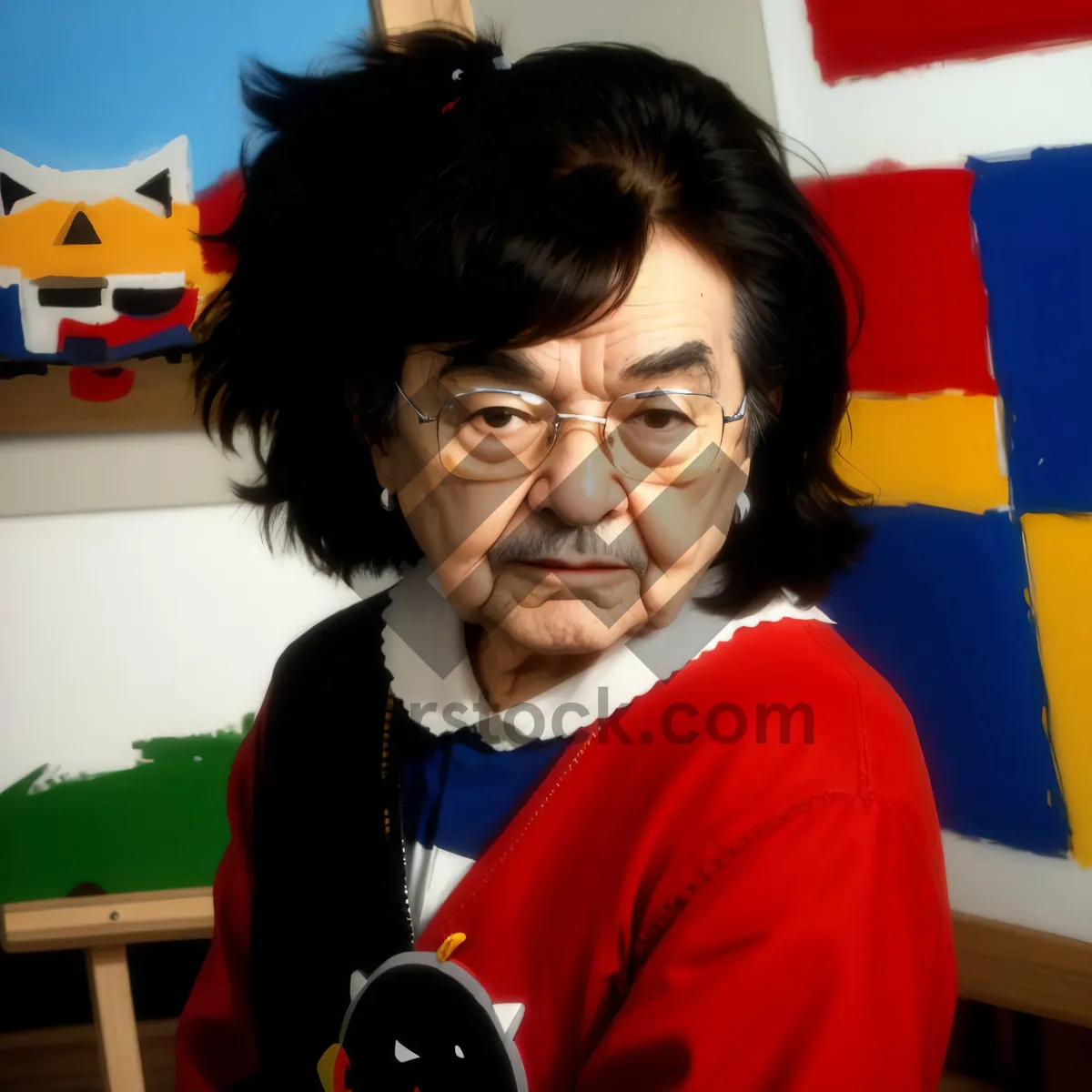 Picture of Happy Businessman Smiling at Computer in Office