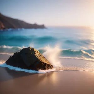 Golden Horizon: Tranquil Beach Sunset Reflection