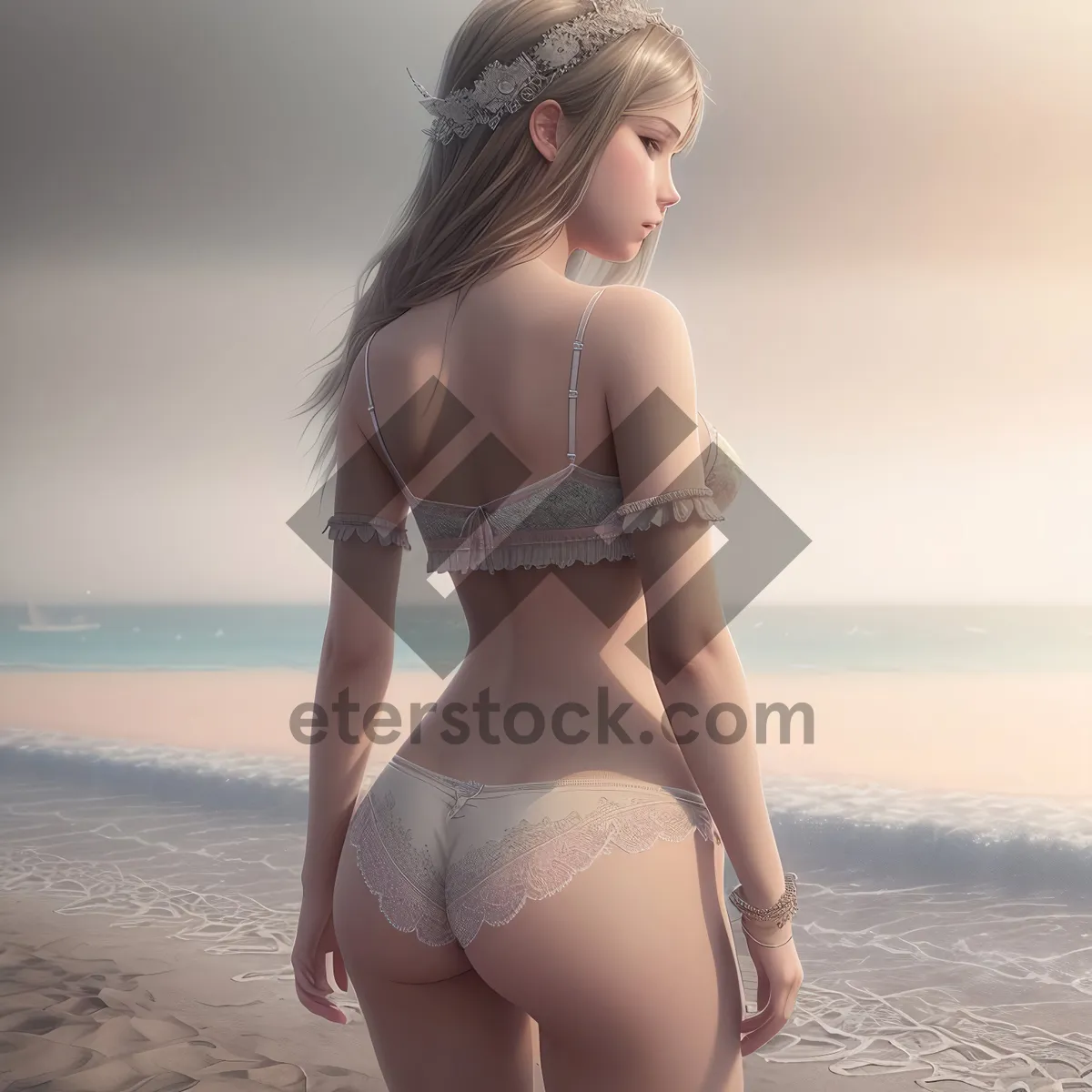 Picture of Exotic Beach Goddess in Striking Swimsuit