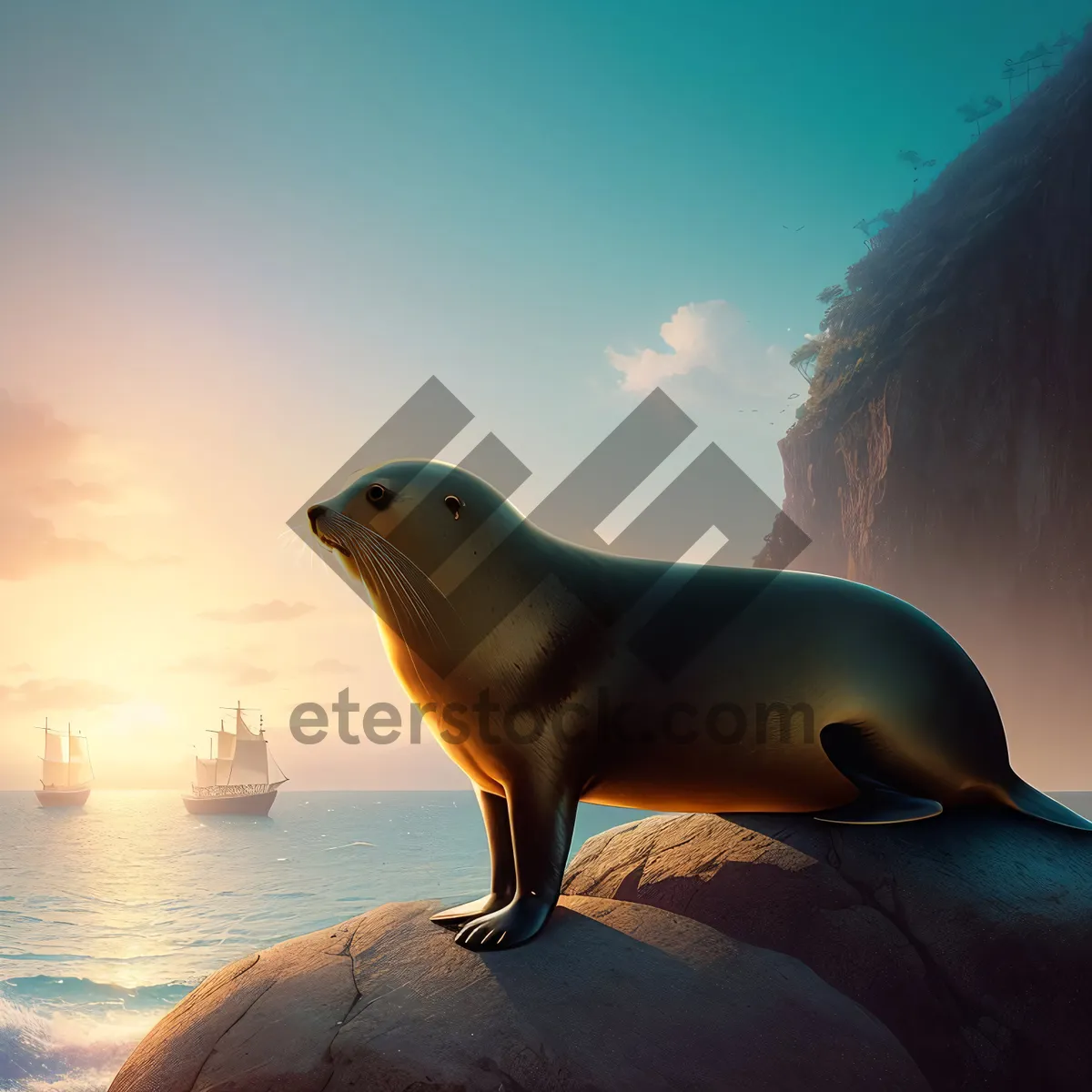 Picture of Playful seal by the ocean