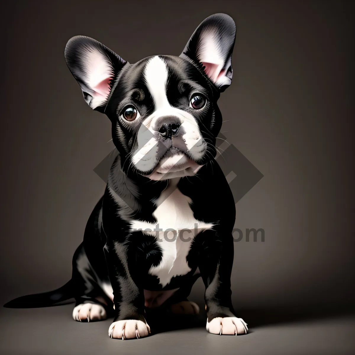 Picture of A studio portrait capturing the cuteness of a sitting Bulldog Terrier puppy with undeniable charm