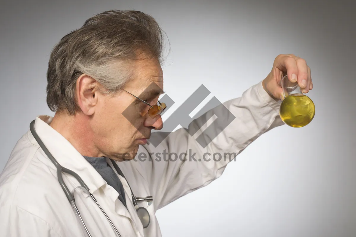 Picture of Smiling senior male doctor with stethoscope in office