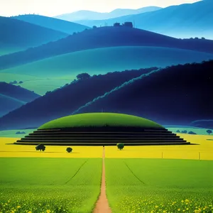Serenity in the Countryside: Golden Field Under Clear Skies