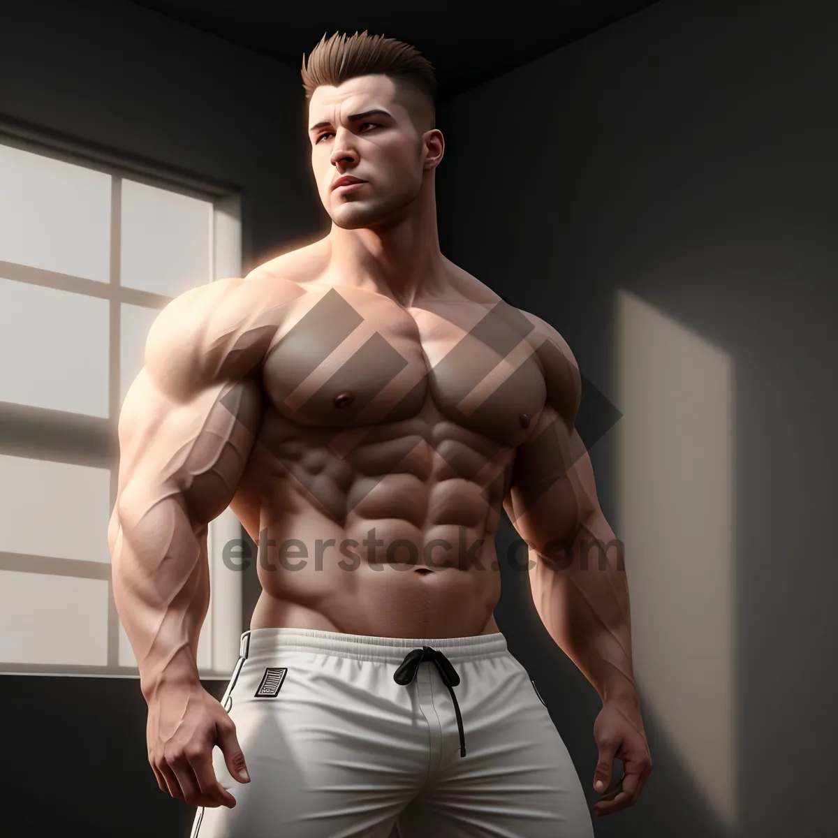 Picture of Muscular Male Fitness Model Posing with Abs