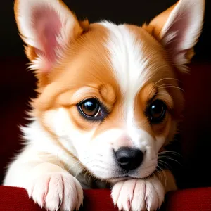 Fluffy Canine Corgi Puppy with Big Beautiful Eyes.