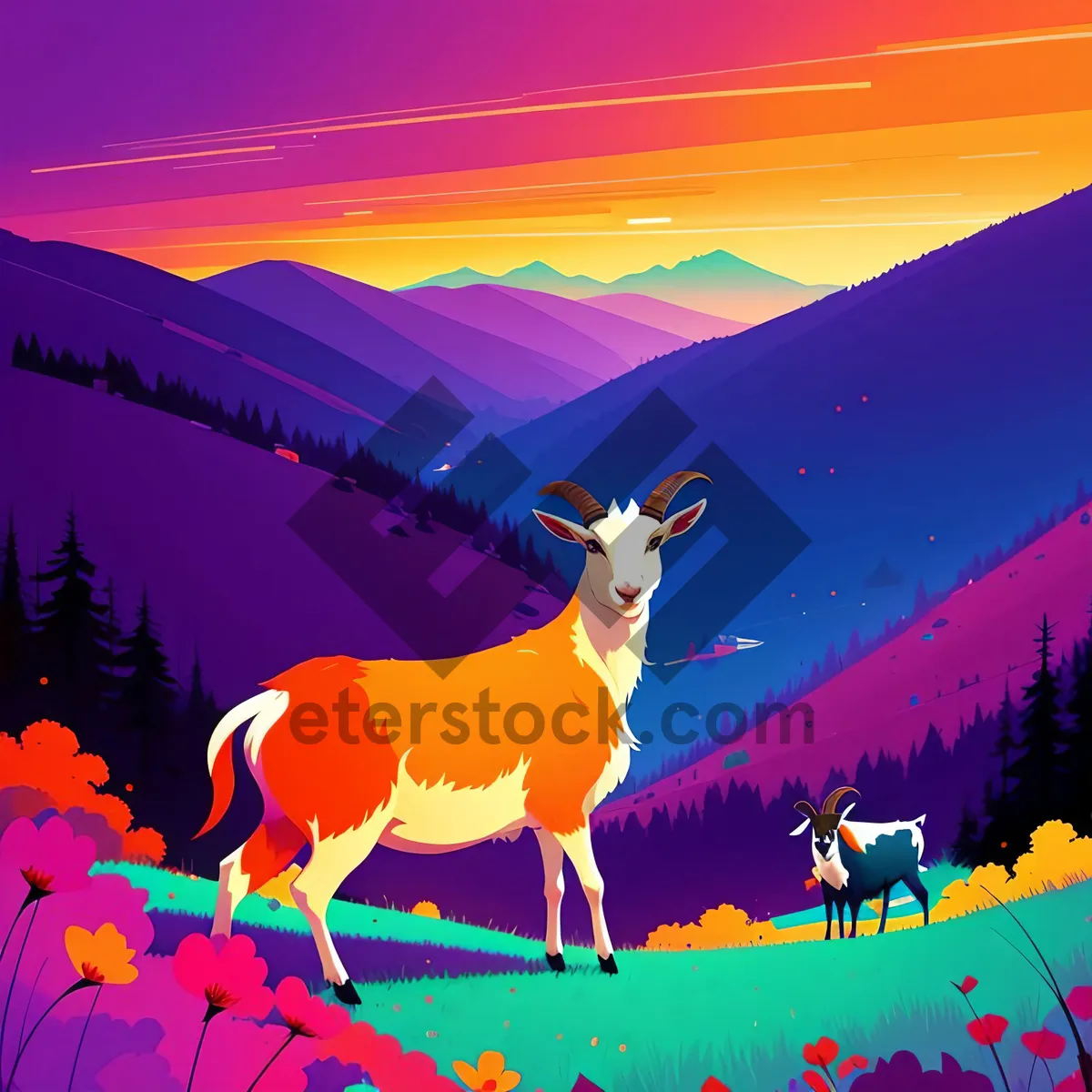 Picture of Silhouette of Buck in Wild Sunset Landscape