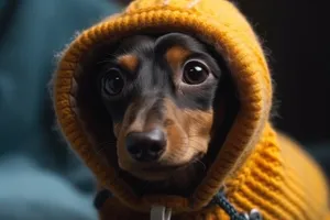 Cute brown puppy wrapped in bath towel.